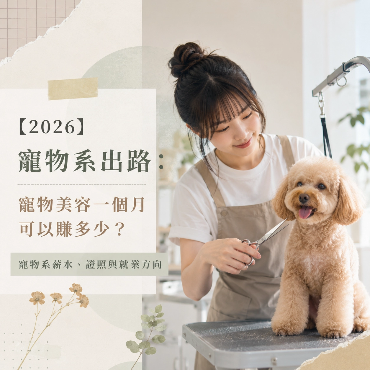 【2026】寵物系出路：寵物美容一個月可以賺多少？寵物系薪水、證照與就業方向